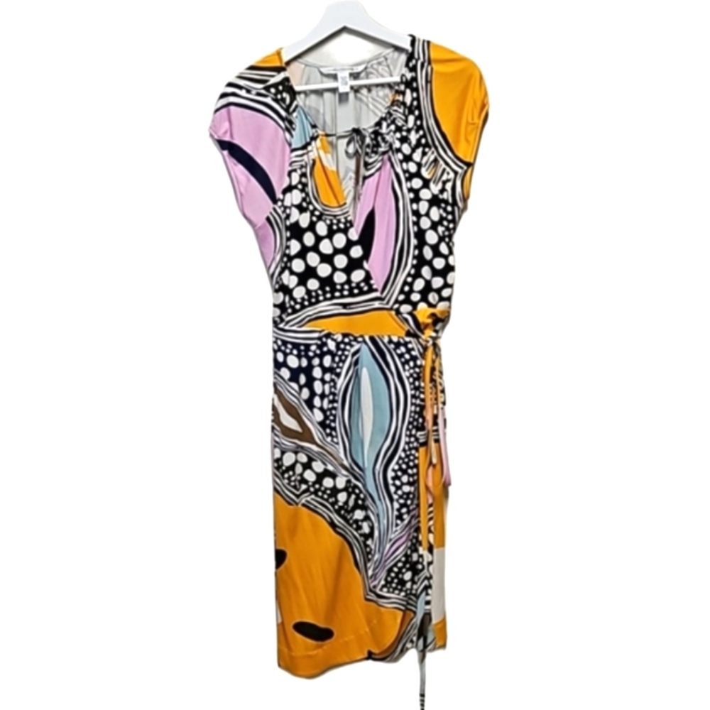 Diane von Furstenberg silk wrap  front ties midi  dress women's size 8